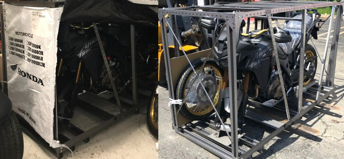 New Honda Africa Twin found in crate and pulled out on forklift