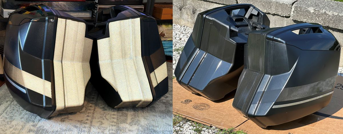 Black 3M reflective tape on motorcycle hard cases